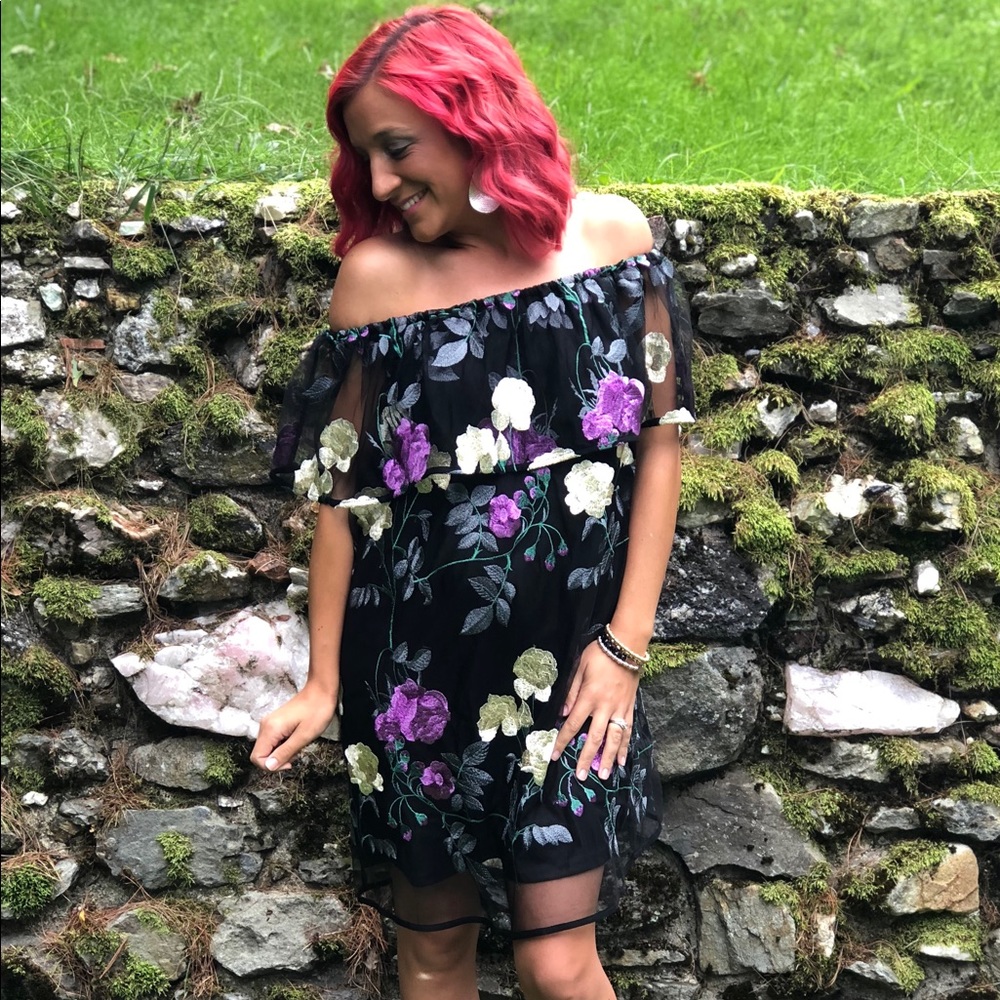 Purple floral embroidered dress